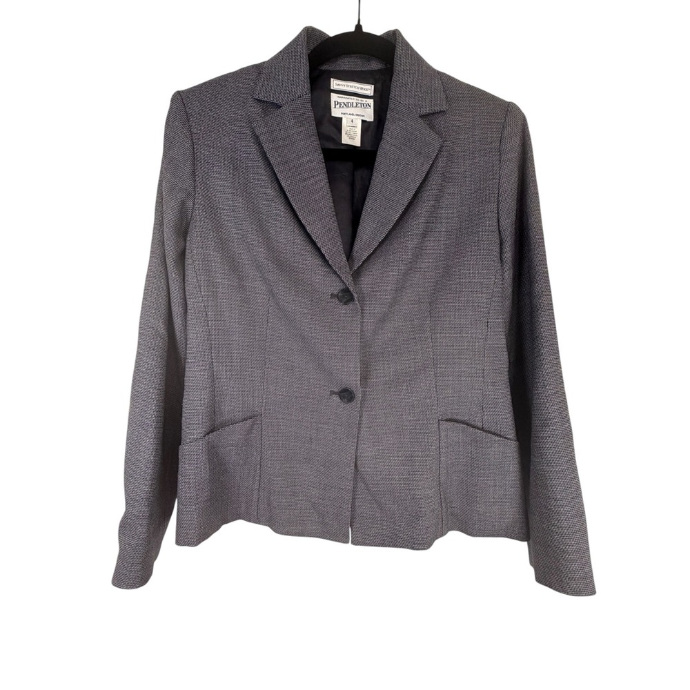 Pendleton Savvy Stretch Wool Blazer Grey Black Micro Pattern Jacket Size 4